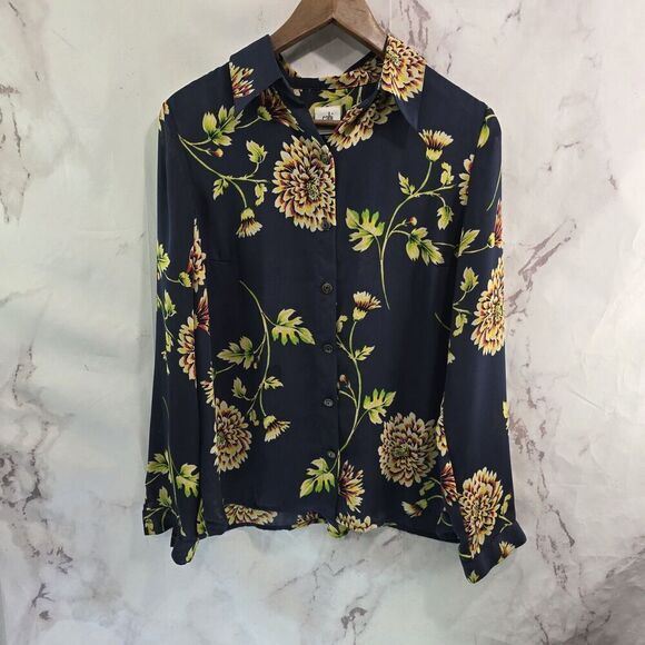 CAbi Shirt Womens Small Blouse Navy Blue Daisy Floral Button Up 3250 - Picture 1 of 14